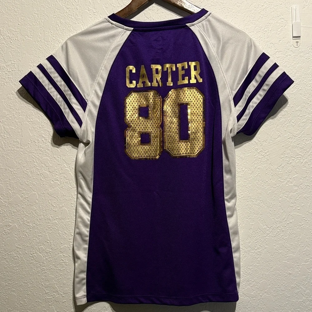 Purple Gold Minnesota Vikings Women's Sports Top Sequins Lace-Up V Neck Size L